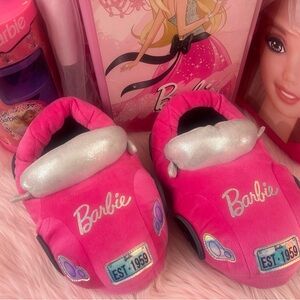 Barbie Pink Plush Car Slippers with Silver Accents